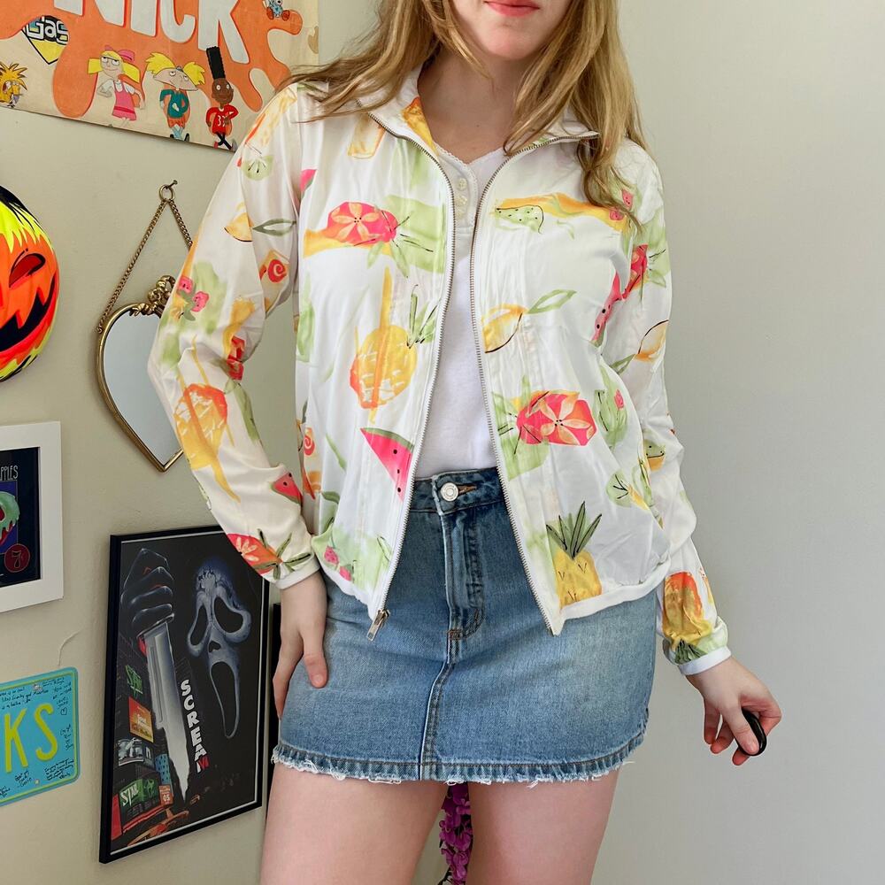 Vintage 1990s Elsewhere Fruit Print Jacket Medium Whimsical Coastal Grandma